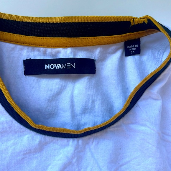 NOVA MEN Short Sleeve White, Black, Gold Color Block Top- In Nothing We Trust - Picture 3 of 4